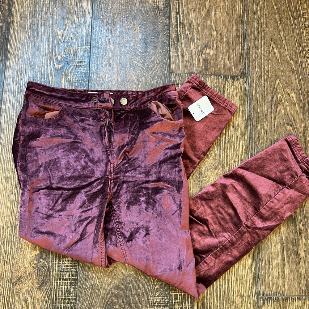 Free People pink crushed velvet high waisted pant